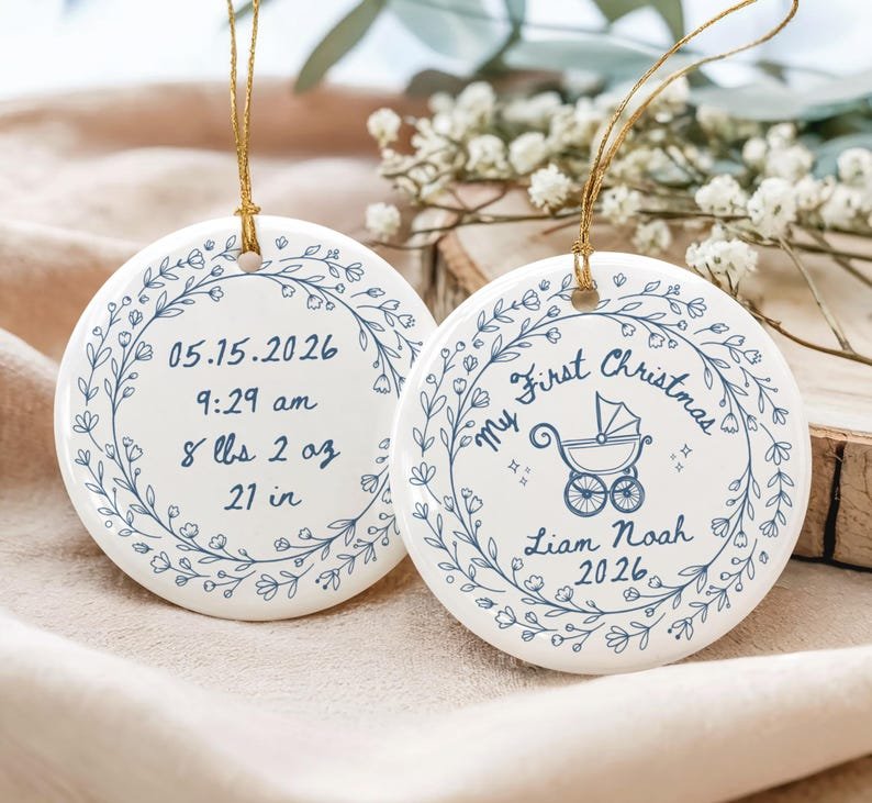 Baby's First Christmas Ornament, Baby Boy Girl Birth Stats Ornament, Personalized Name 1st Xmas Newborn Keepsake, Custom New Parent 2026 CERAMIC01
