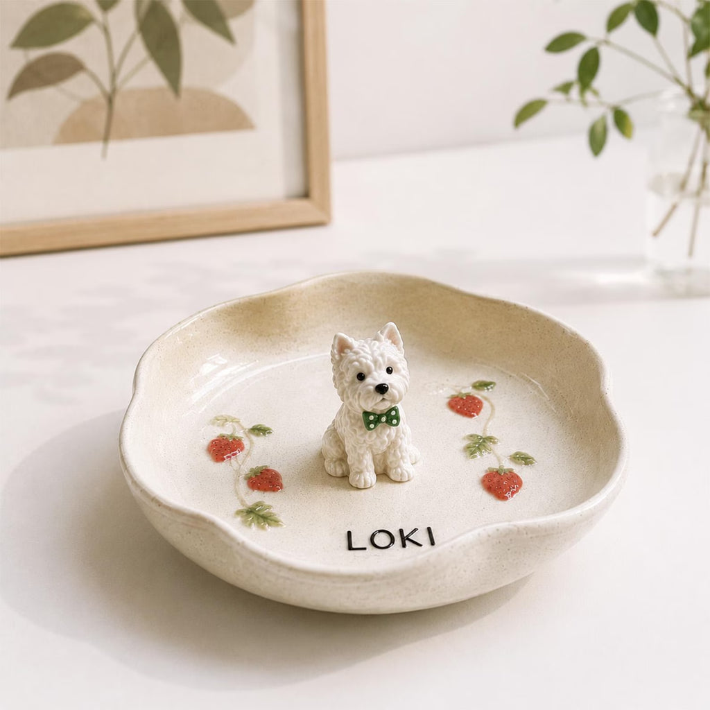 Personalized Pet Ring Dish, Custom Dog Ceramic Jewelry Tray, Custom Name Trinket Tray. CPPETAL11