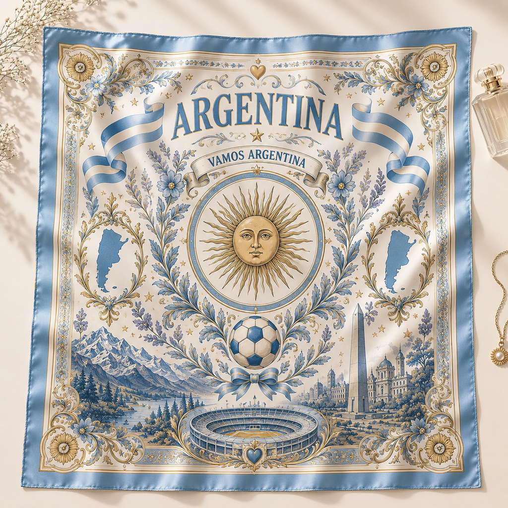 Argentina Football Silk Bandana, Argentina Soccer Cup Satin Scarf, Argentina Soccer Sun Bandana. SSPETAL11
