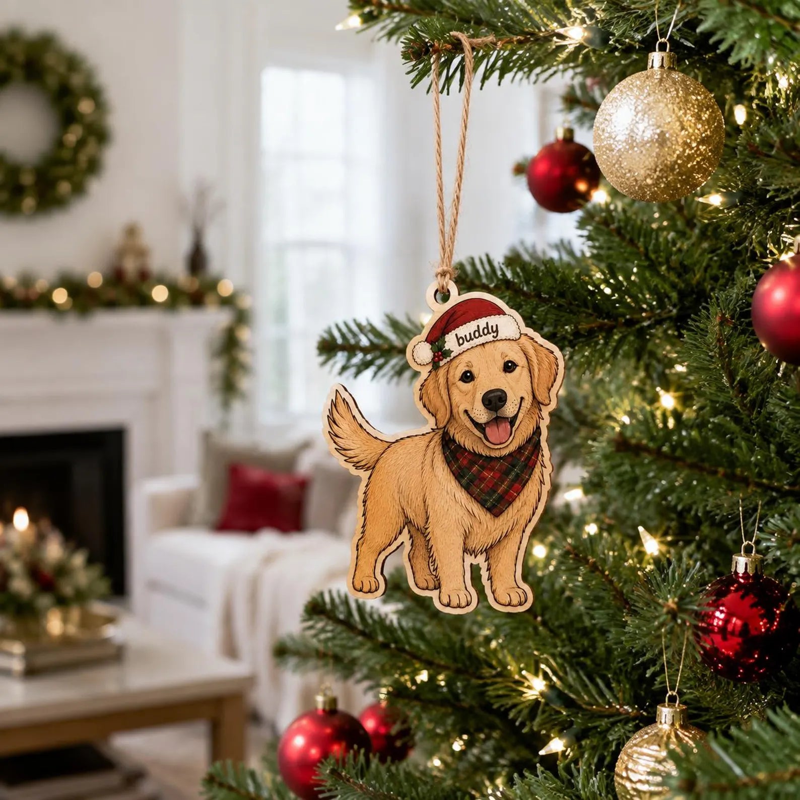 Personalized Golden Retriever Wooden Ornament, Custom Dog Name Christmas Ornament, Pet Memorial Gift, Dog Lover Christmas Keepsake	COPETAL12