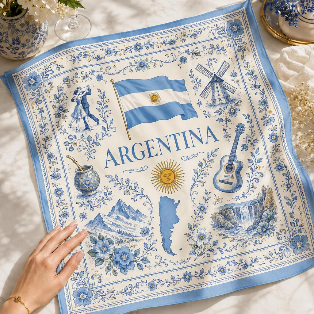 Argentina Satin Head Scarf, Football Fan Scarf for Match Day, Silk Bandana, Argentina Flag Hair Scarf, Gift for Fans. SSPETAL13