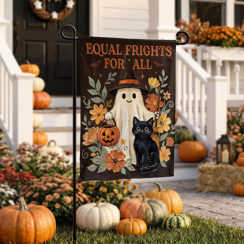 Outdoor Halloween Decor, Halloween Flag Made In Usa, Halloween Decor, Cute Ghost, Cat, Pumpkin Decor, Housewarming Gift, Anniversary Gifts. HLWGFPETAL4