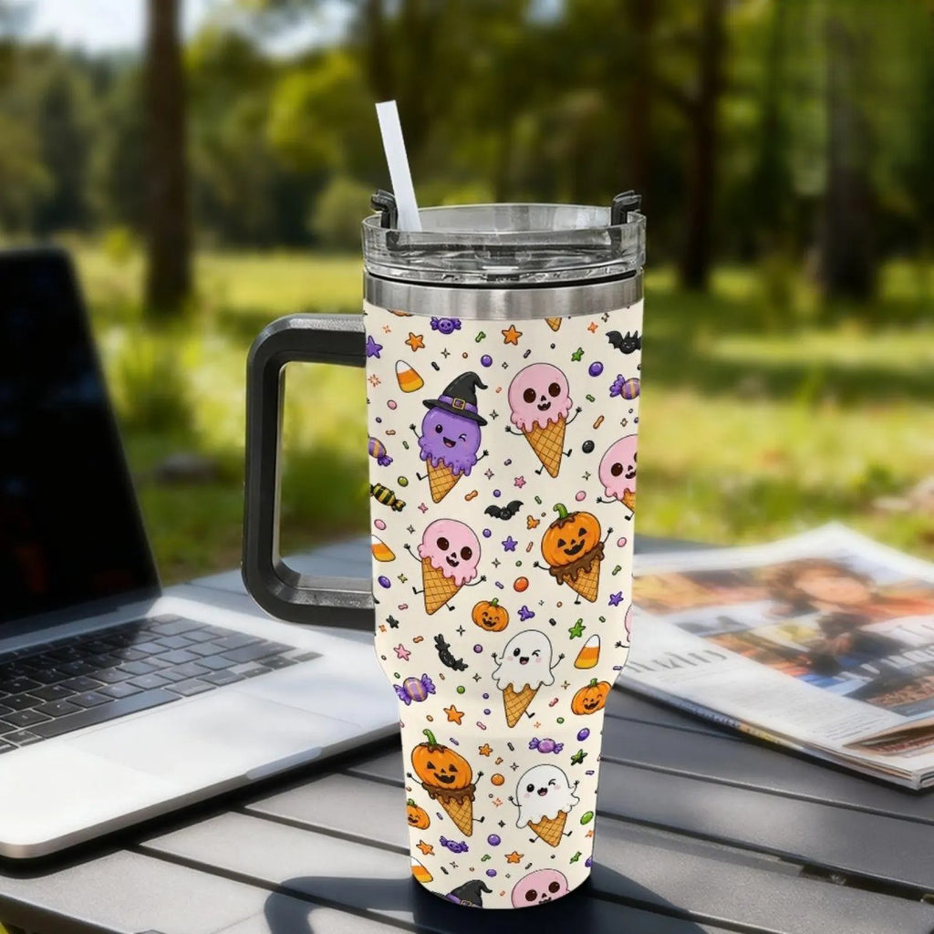 40oz Summerween Tumbler, Ghost Ice Cream Tumbler, Funny Halloween Summer Cup, Cute Spooky Season Drinkware, Vintage Summerween Gift. TBLPETAL4