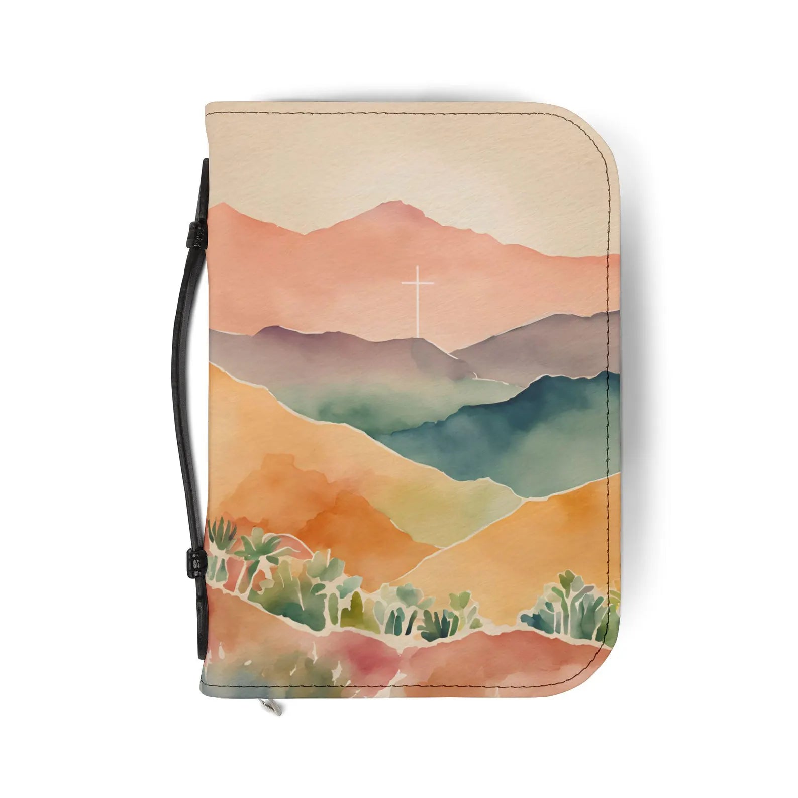 Christian Mountain Bible Cover, Watercolor Landscape Scripture Case, Faith Gift for Her. BCPETAL13