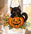 Black Cat And Pumpkin Acrylic Suncatcher, Black Cat Halloween Suncatcher, Halloween Window Hanging Decor, Cute Suncatcher Gift. HSPETAL1