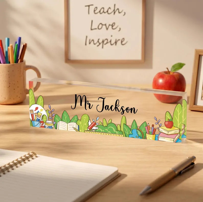 Personalized Teacher Desk Name Plate, Custom Teacher Pencil, Teacher Appreciation Gift, Classroom and Office Decor, Name Plate For Desk. DNPETAL05