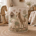 Quilted Horse and Lamb Storage Basket for Girls, Farm Nursery Hamper, Equestrian Baby Shower Gift, Toy Organizer	LBPETAL162