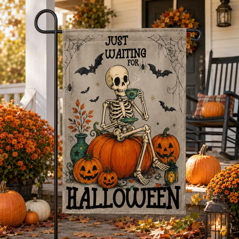 Just Waiting For Halloween Garden Flag, Funny Halloween Flag, Outdoor House Yard Porch Pool Flag. HLWGFPETAL25