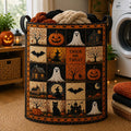 Halloween Patchwork Quilted Laundry Basket, Trick Or Treat Hamper, Pumpkin Ghost Bat Storage Bin, Spooky Halloween Decor. HLWLBPETAL9