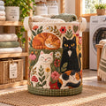 Quilted Garden Cats Laundry Basket, Cat Lover Storage Hampe	LBPETAL152
