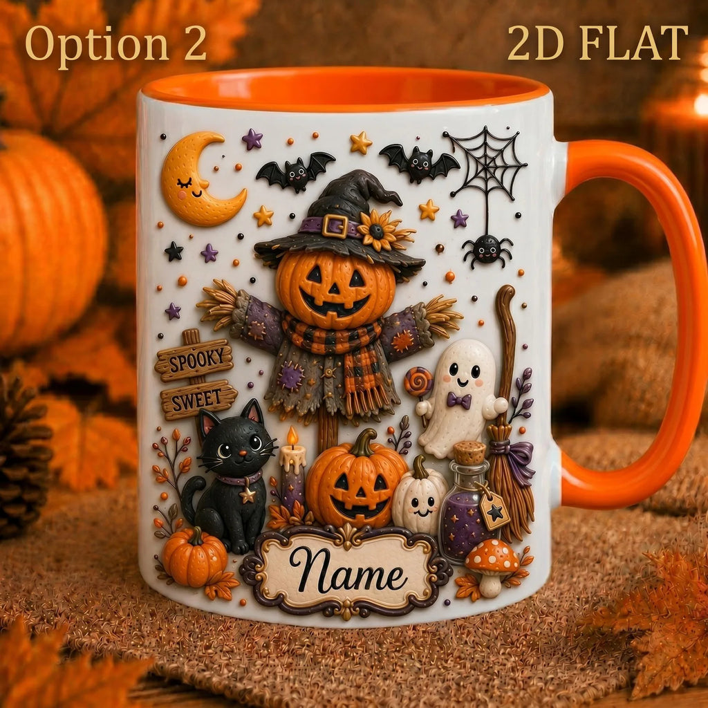 Personalized Halloween Mug, Custom Spooky Coffee Cup, Cute Witch Ghost Pumpkin Mug, Fall Halloween Gift with Name. MPETAL10