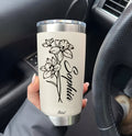 Personalized Birth Flowers 20oz Stainless Steel Tumbler With Name, Bridesmaid Gift, Custom Name Travel Cup, Birthday Gift, Gift For Her Mother