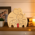 Personalized Wooden Elephant Family Decor, Custom Name Carved Wood Sign, Family Gift with Red Heart, Home Shelf Decor