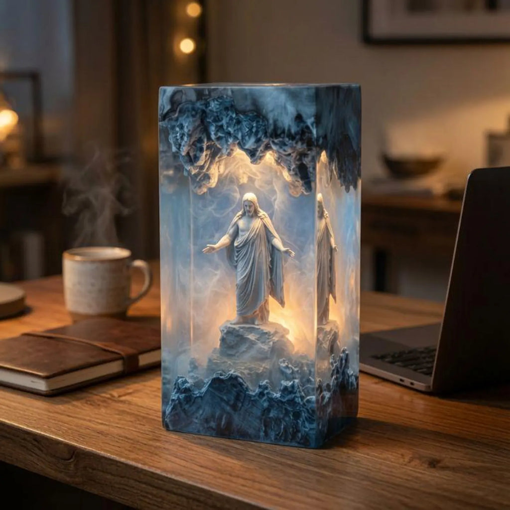 Jesus Cloud Resin Lamp, Ethereal Christian Night Light, Religious Home Decor, Spiritual Gift for Family, Wood Epoxy Art. RLPETAL20