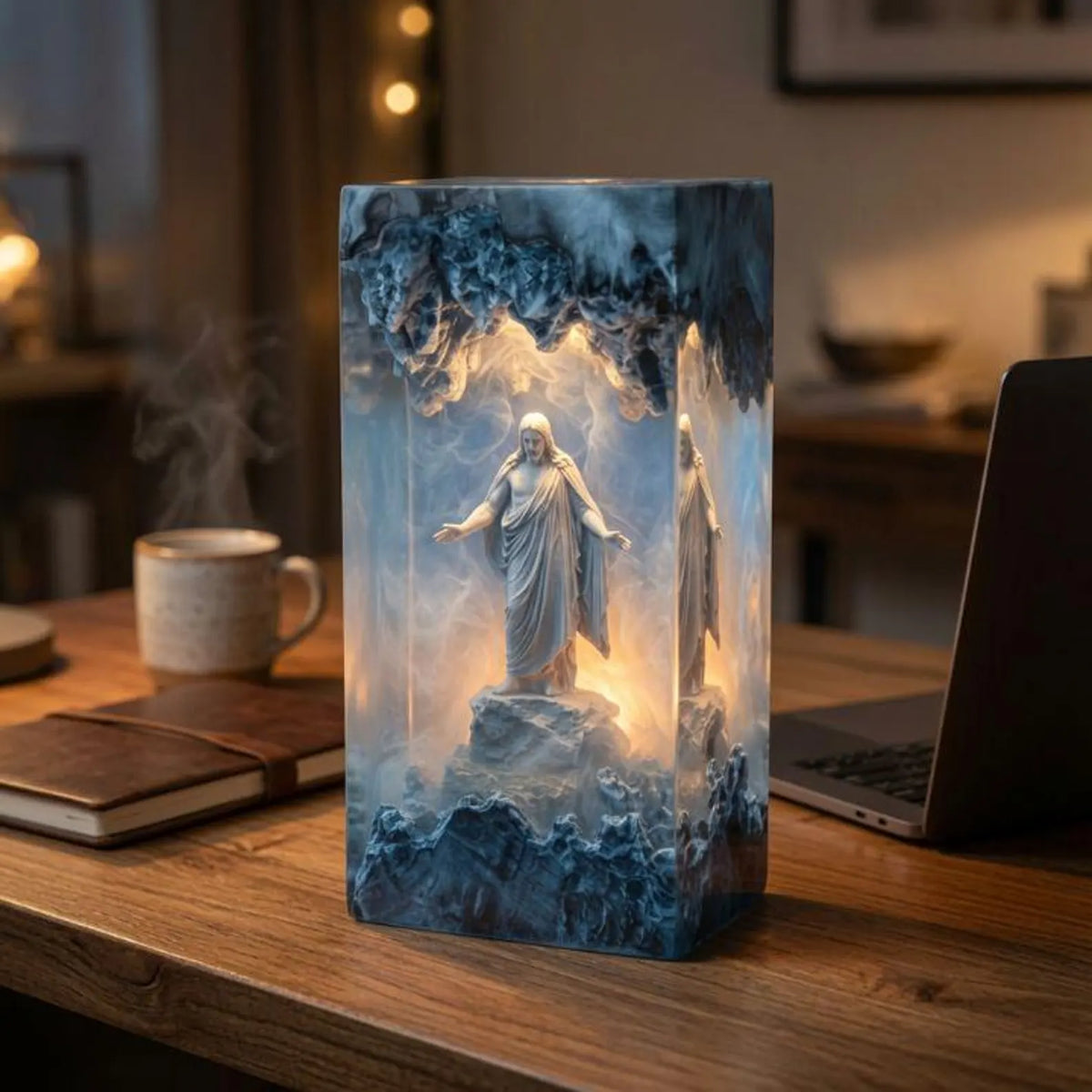 Jesus Cloud Resin Lamp, Ethereal Christian Night Light, Religious Home Decor, Spiritual Gift for Family, Wood Epoxy Art. RLPETAL20