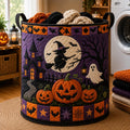 Halloween Witch Quilted Laundry Basket, Pumpkin Ghost Storage Hamper, Spooky Halloween Decor Bin, Trick Or Treat Organizer. HLWLBPETAL7
