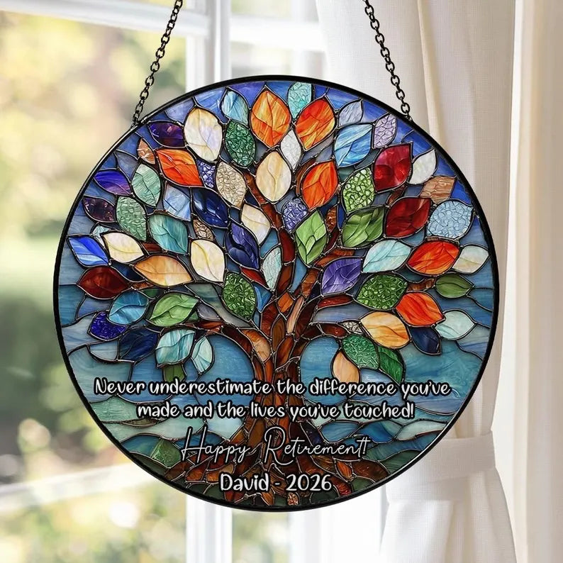 Tree of Life Retired Glass Suncatcher, Personalized Retirement Gift 2026, Farewell Gift for Teacher, Nurse, Coworker, Retirement Keepsake. SUNPETAL03