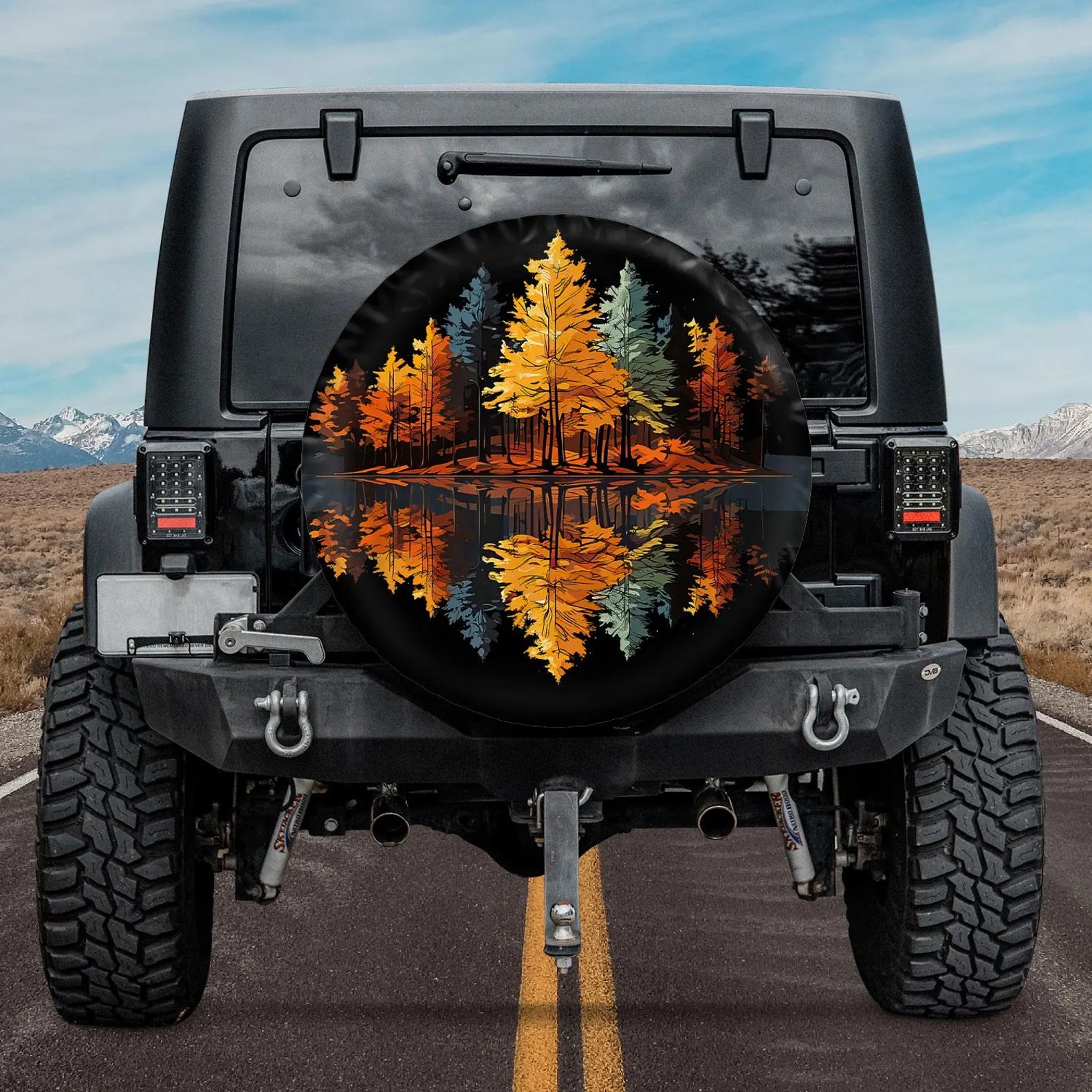 Autumn Forest Spare Tire Cover, Fall Trees Reflection Tire Cover, Nature Landscape Jeep Accessories, Outdoor Adventure Vehicle Gift. TCPETAL16