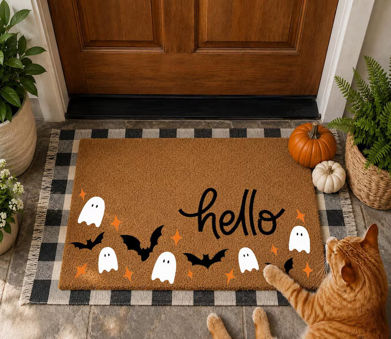 Halloween Ghost Welcome Mat, Halloween Doormat, Halloween Outdoor Decor, Ghost Decor, Halloween Bats, Halloween Home Decor, Fall Decor. DMPETAL10