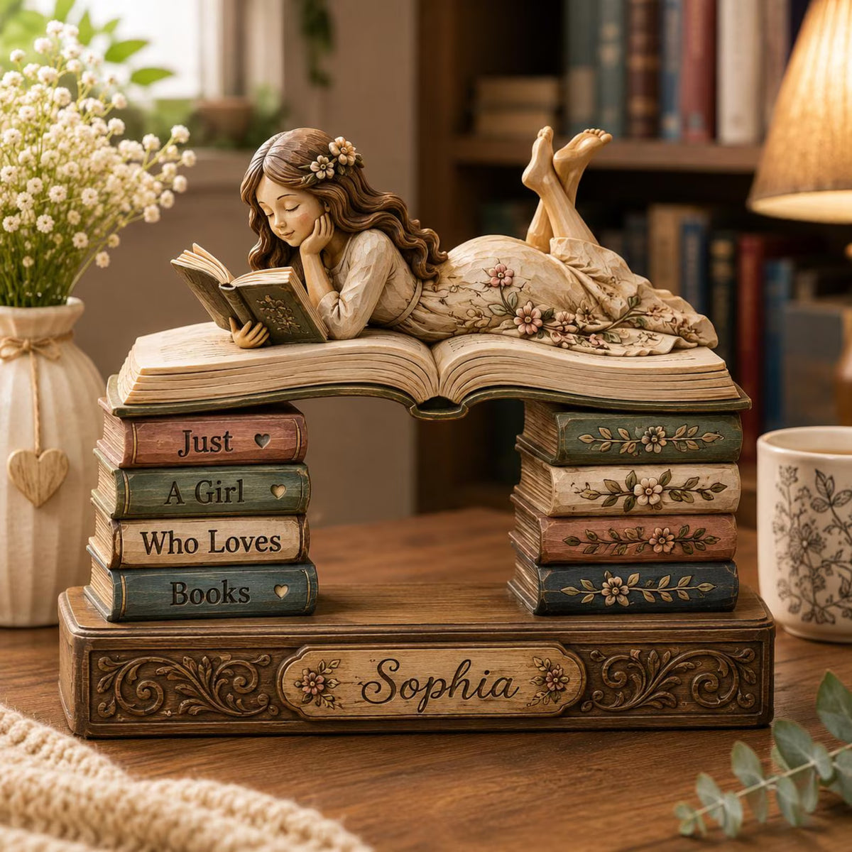 Personalized Reading Girl Book Wooden Block, Custom Book Lover Desk Decor, Library Shelf Keepsake, Reader Gift for Her, GIFT 2026. WBPETAL6