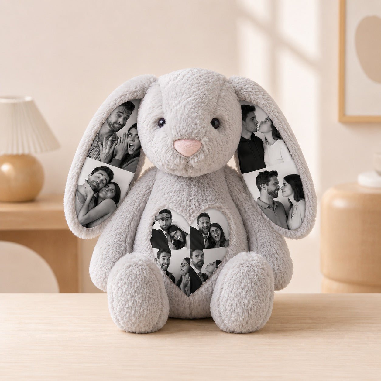 Custom Ears & Belly Photo Bunny Plush, Personalized Gift for Engagement Couple Anniversary Birthday Baby Shower New Baby Valentine's Day. BPPETAL2