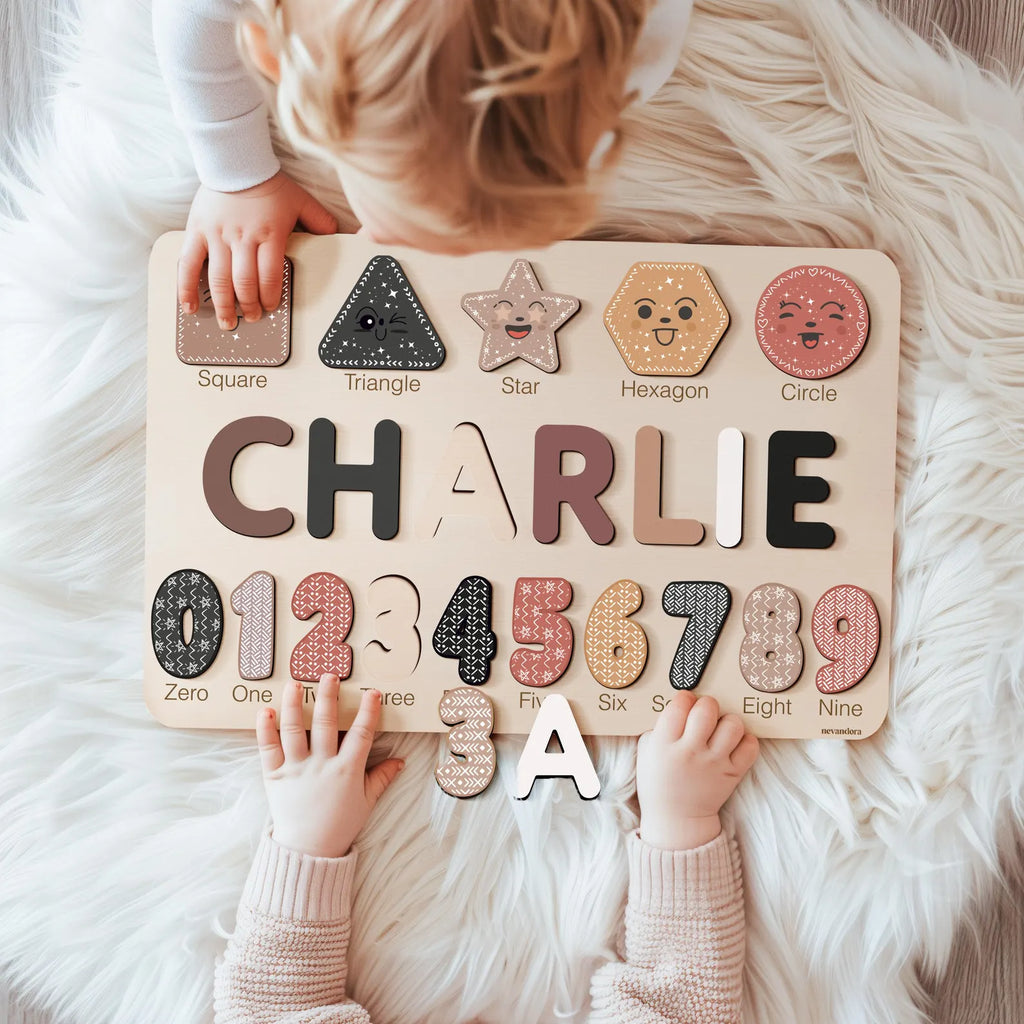 Wooden Busy Board Puzzle, Personalized Name Puzzle Toy, Baby Girl Gift, Nursery Decor, First Easter Gift, Custom Gift, One Year Old Gift. NPPETAL2