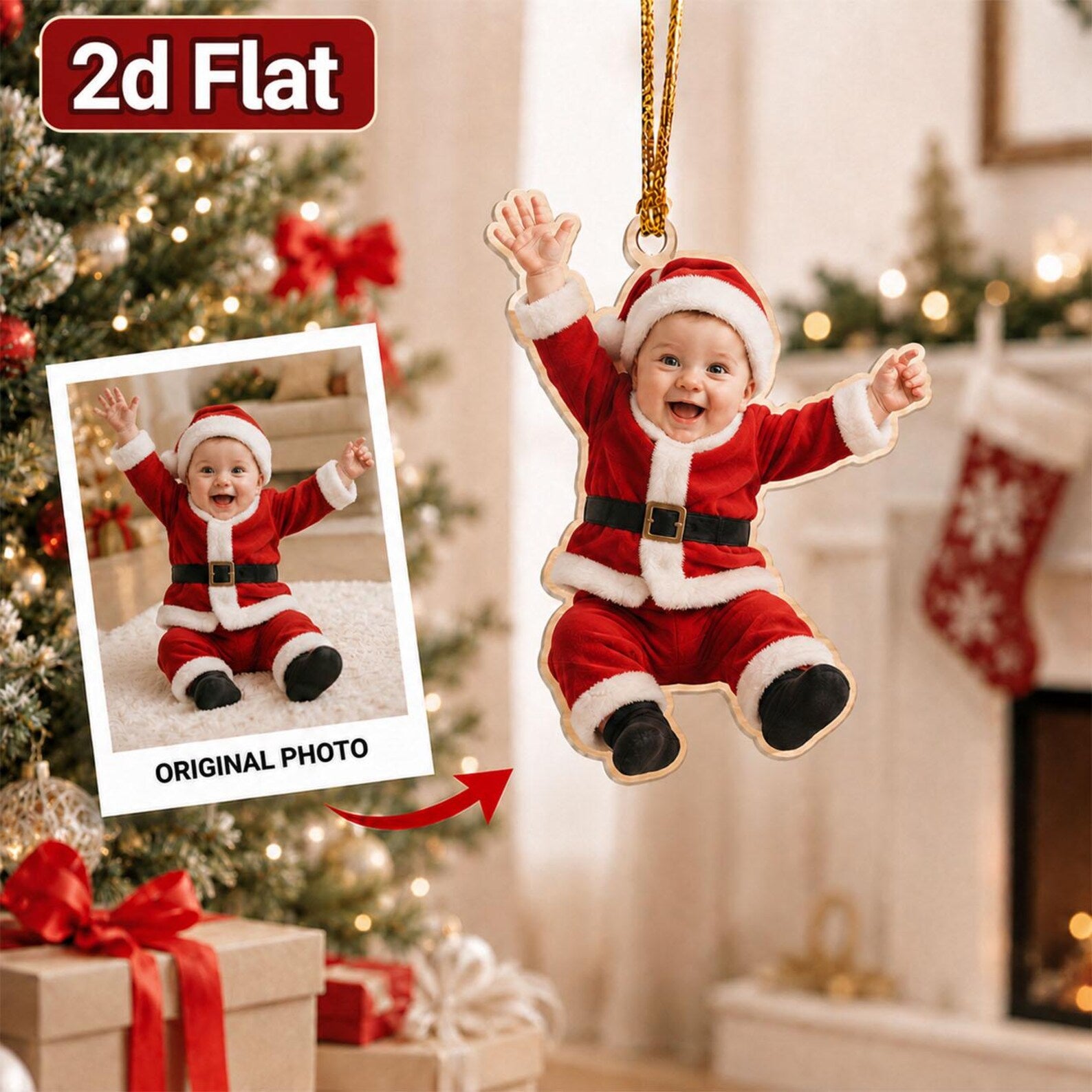 Personalized Baby Photo Wooden Ornament, Custom 2D Flat Christmas Ornament, Baby First Christmas Gift, Santa Baby Keepsake 2026	COPETAL22