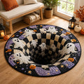 3D Illusion Skull Vortex Round Rug, Halloween Horror Skeleton Carpet, Non Slip Floor Mat, Living Room Bedroom Decor, Spooky Gift,3D Skeleton. QRPETAL19