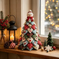 Christmas Snowman Quilted Fabric Tree Tabletop Decoration, Handmade Winter Holiday Patchwork Home Decor QCTPETAL15
