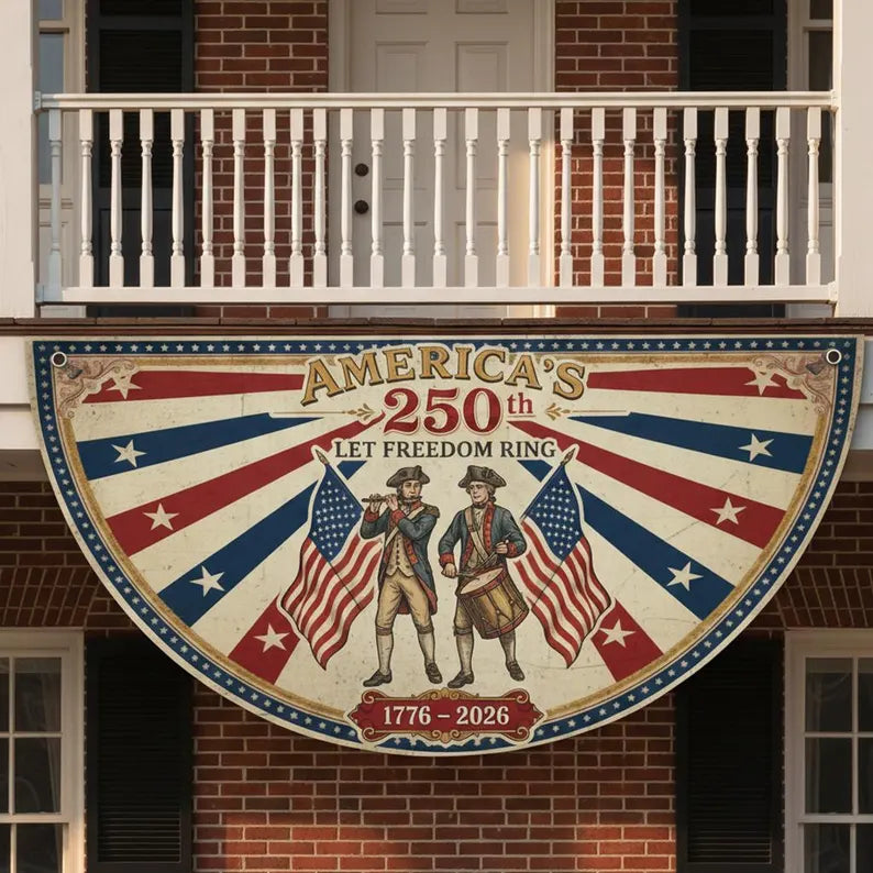America 250th Anniversary Patriotic Bunting Banner, 1776 2026 Let Freedom Ring Porch Decor, Vintage American Fan Flag, Fourth of July Decor. BPETAL06