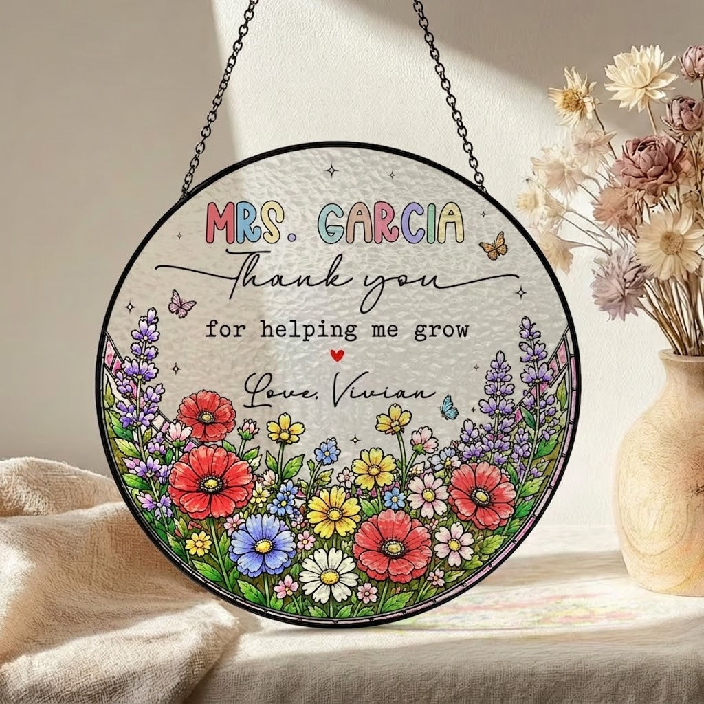 Thank You Gift For Teacher, Custom Teacher Stained Glass Suncatcher, Teacher Appreciation Gift, Thank You Teacher Gift, First day of school Gift. SUNPETAL09
