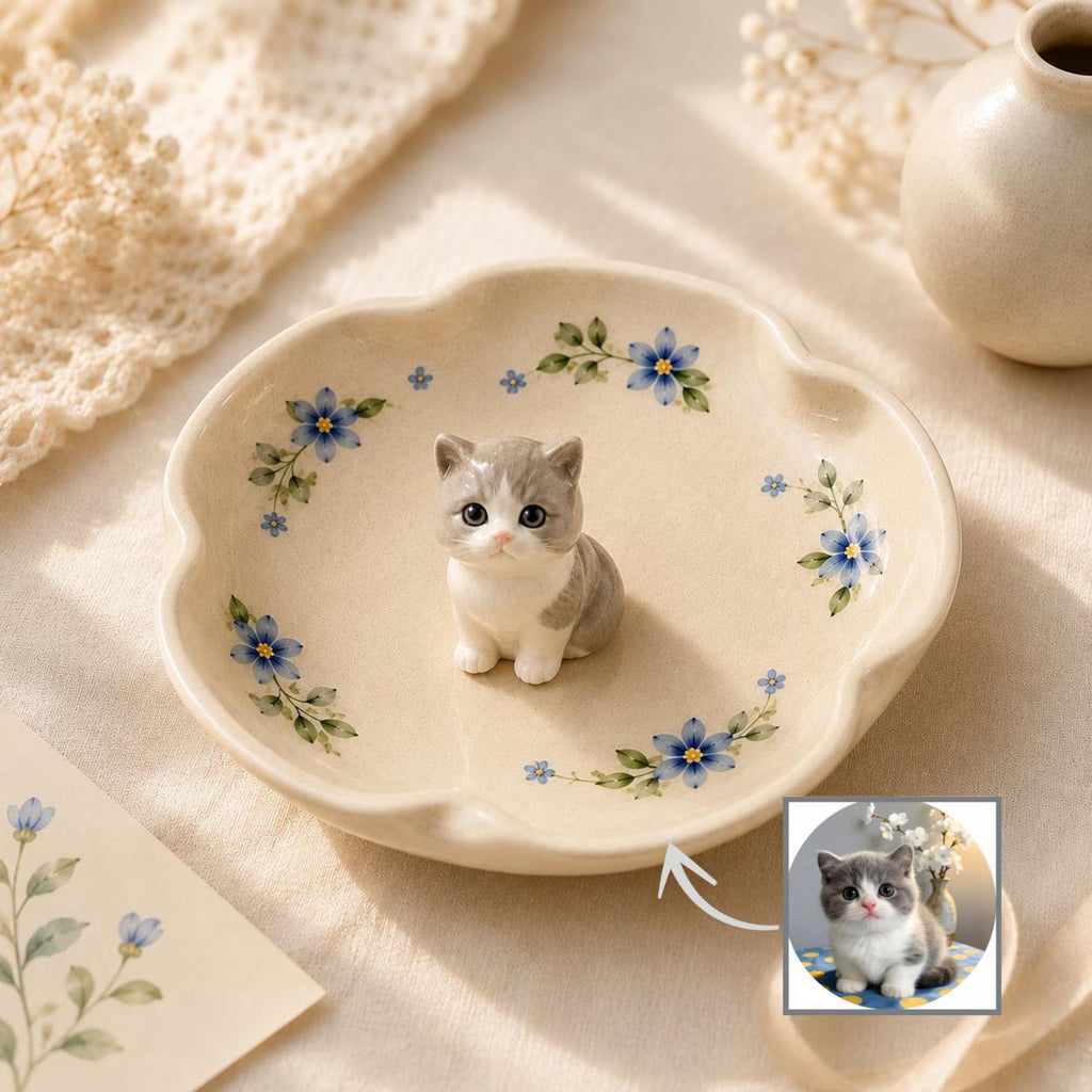 Custom 3D Pet Ring Dish, Personalized Ceramic Jewelry Tray, Handmade Cat Portrait Trinket Bowl, 3D Pet Portrait Ring Holder, Dog Lover Gift. CPPETAL09