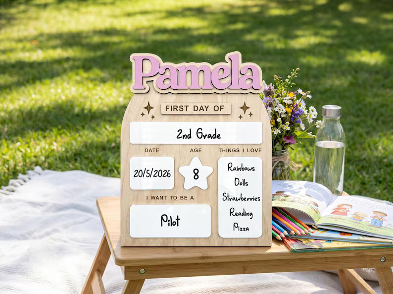 Personalized First Day of School Sign, Back to School Sign, Preschool, Kindergarten 1st Day of School Sign, Reusable Wood Acrylic Board. SBPETAL05
