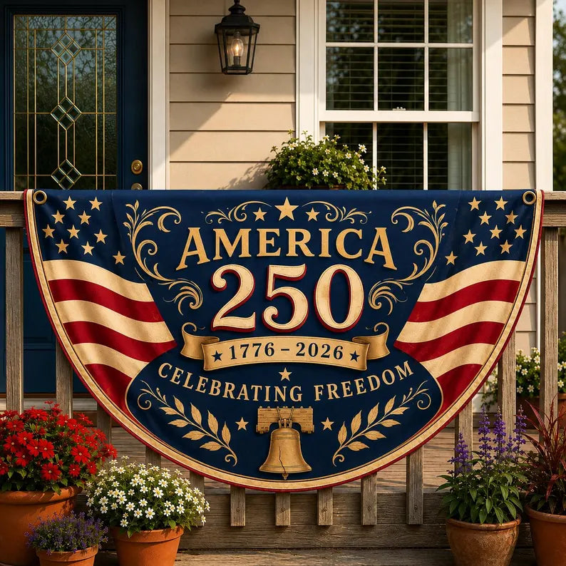 America 250th Anniversary Banner, Patriotic Porch Decor, Semicircle Bunting Flag, Fourth of July Outdoor Decor, USA 1776 2026 Banner. BPETAL07