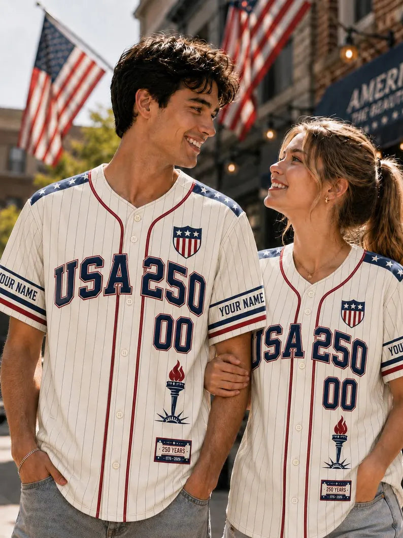 USA 250th Anniversary Baseball Jersey, Custom America 1776 2026 Shirt, Patriotic Gift for Men Women Kids.BJPETAL07