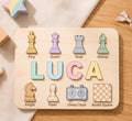 Personalized Wooden Name Puzzle, Chess Theme Toy, Montessori Learning, Nursery Decor. NPPETAL13