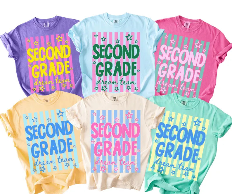 Second Grade Dream Team Stripes Comfort Colors Shirt, Back to School Matching 2nd Grade Teacher Team Tee, Second Grade Teacher Crew. SPETAL6