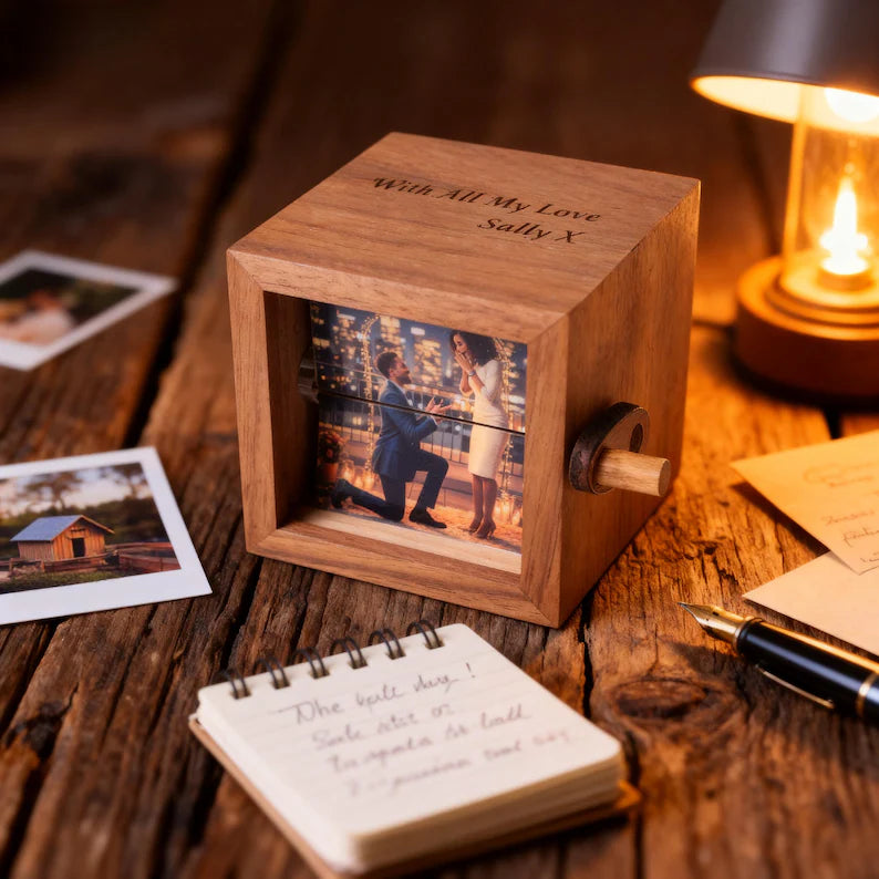 Personalized Photo Flipbook Animation Box, Custom wooden Photo Book ,Custom Crank Photobox Picture Box ,Anniversary mothers day gifts. PBPETAL3