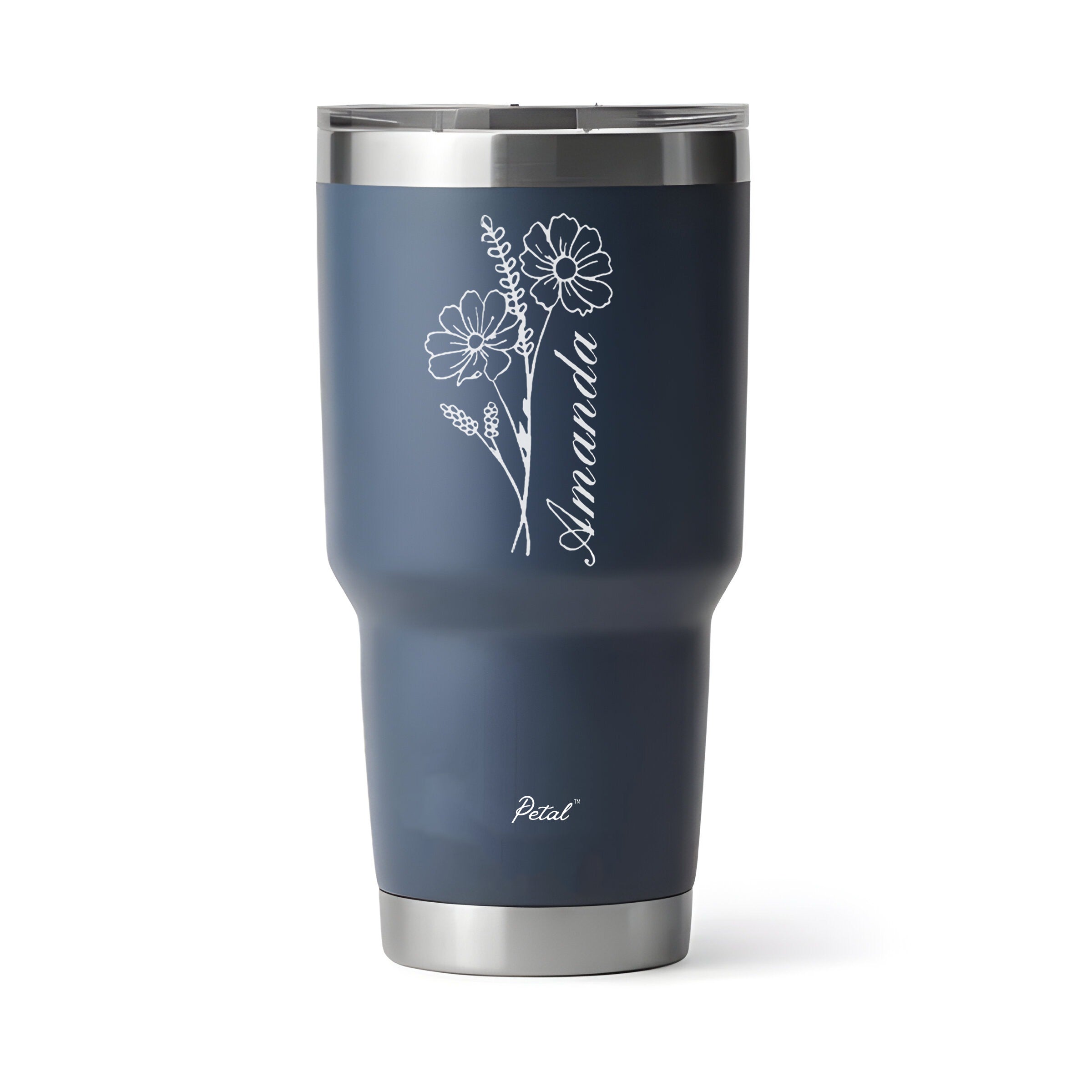 Personalized Birth Flowers 30oz Step Tumbler With Name, Stainless Steel Tumblers With Straw Handle, Custom Birth Month Flowers Cup, Birthday Gift