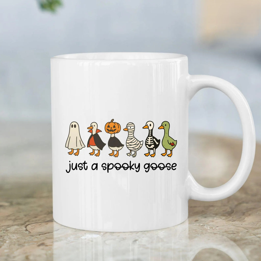 Funny Halloween Goose Mug – Just A Spooky Goose Coffee Mug, Cute Spooky Season Ceramic Cup, Halloween Duck Goose Gift, Fall Coffee Cup. MPETAL6