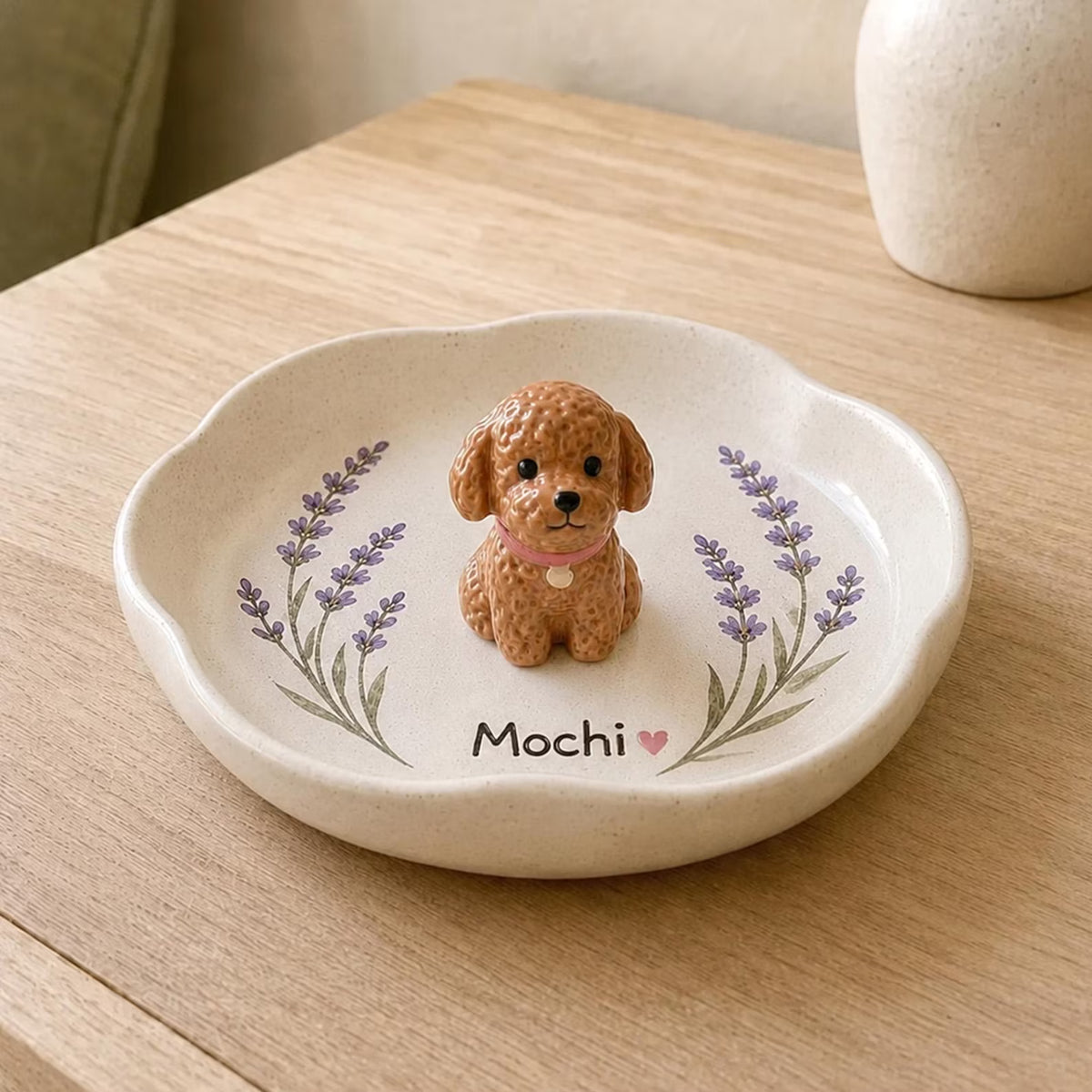 Custom Ceramic Pet Ring Dish, Handmade Dog Cat Jewelry Tray, Lavender Keepsake Storage. CPPETAL13