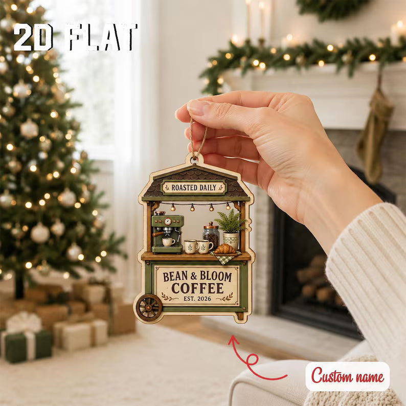 Personalized Coffee Shop Christmas Ornament, Custom Business Name Wooden Keepsake, Barista Gift, Cafe Owner Holiday Decor 2026	COPETAL47