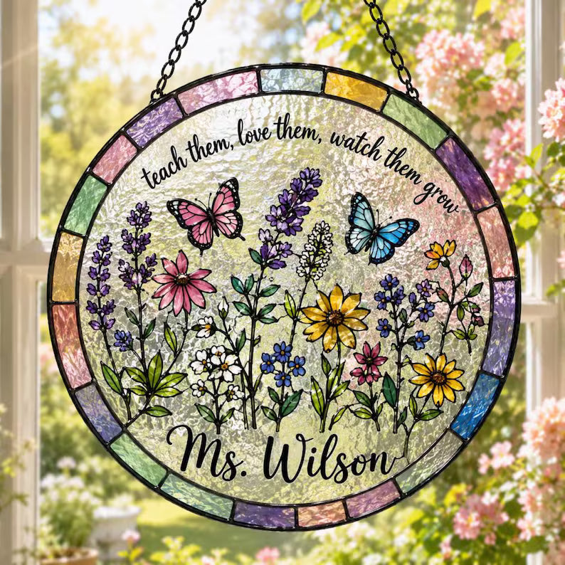Custom Teacher Wildflower Stained Glass Suncatcher, Back To School Teacher Appreciation Gift, Thank You Gift for Teacher, Teacher Gift. SUNPETAL14