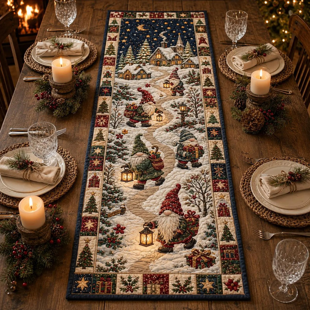 Merry Christmas Quilted Table Runner, Holiday Winter Dining Table Decor, Festive Winter Table Centerpiece, Festive Farmhouse Xmas Home Decoration	QTPPETAL25