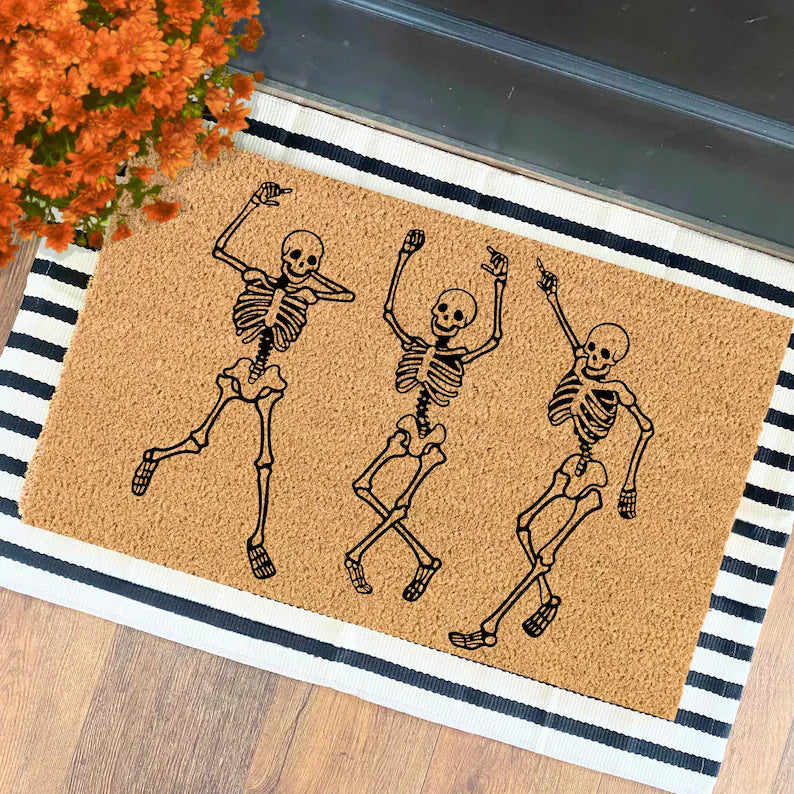 Dancing Skeleton Doormat | Halloween Decor | Fall Home Decor | Welcome Door Mat | Cute Fall Doormat | Fall Housewarming Gift| Skeleton Skull. DMPETAL12