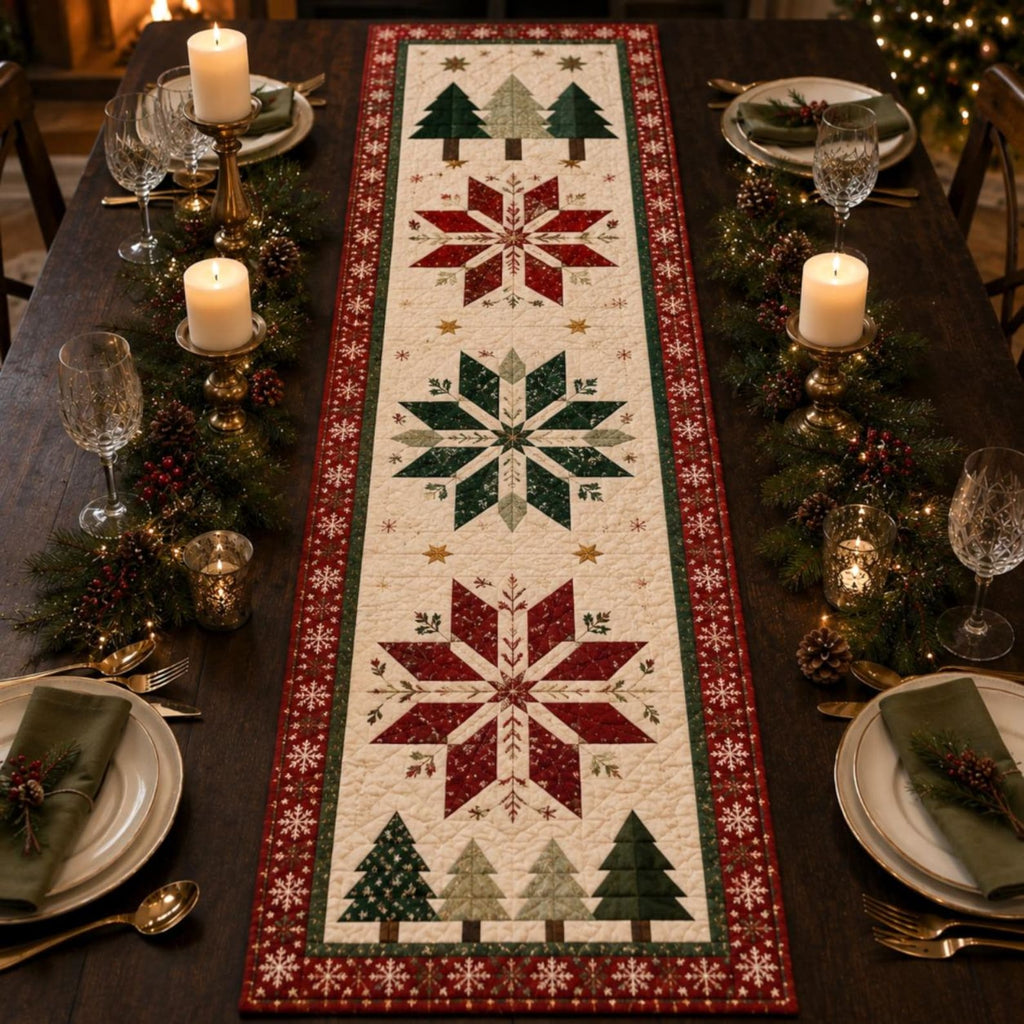 Christmas Quilted Table Runner, Traditional Red Green Holiday Table Decor, Holiday Winter Dining Table Decor, Festive Farmhouse Xmas Decor. QTPPETAL21
