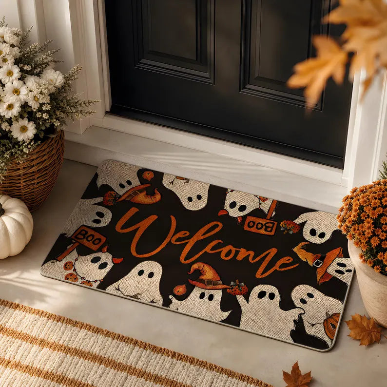 Halloween Welcome Door Mat Ghost Boo Rug Spooky Home Decor Trick or Treat Doormat. DMPETAL15