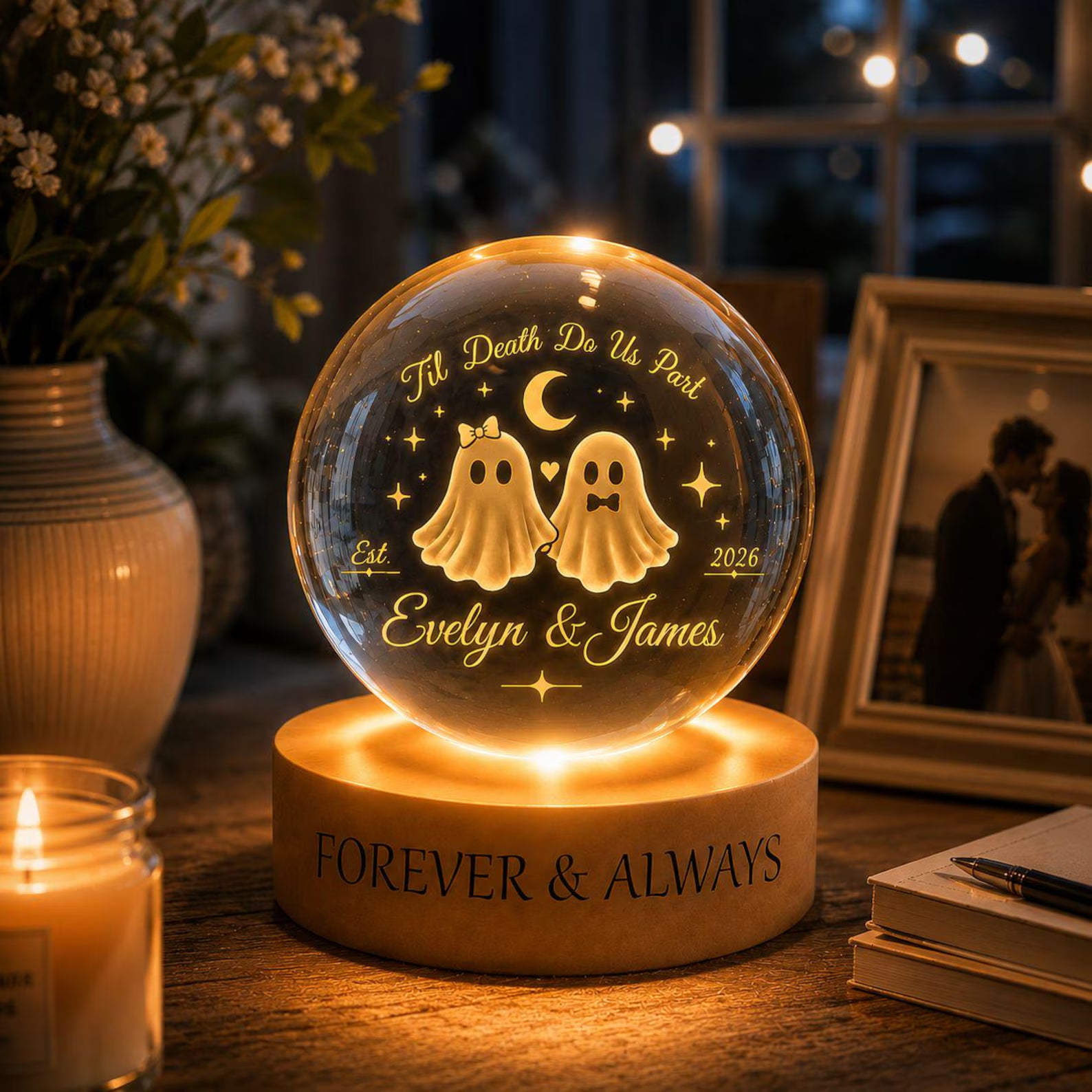 Personalized Ghost Couple Crystal Ball Night Light Custom Names Romantic Anniversary Gift Wedding Keepsake Decor 2026. LEDPETAL21
