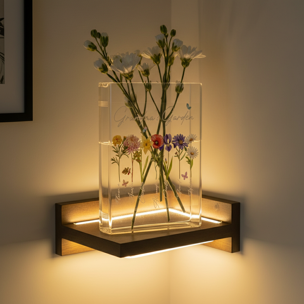 Personalized Grandma's Garden Birth Month Flower Book Vase – Custom Gift with Grandkids’ Names, Meaningful Mother’s Day Gift for Grandma