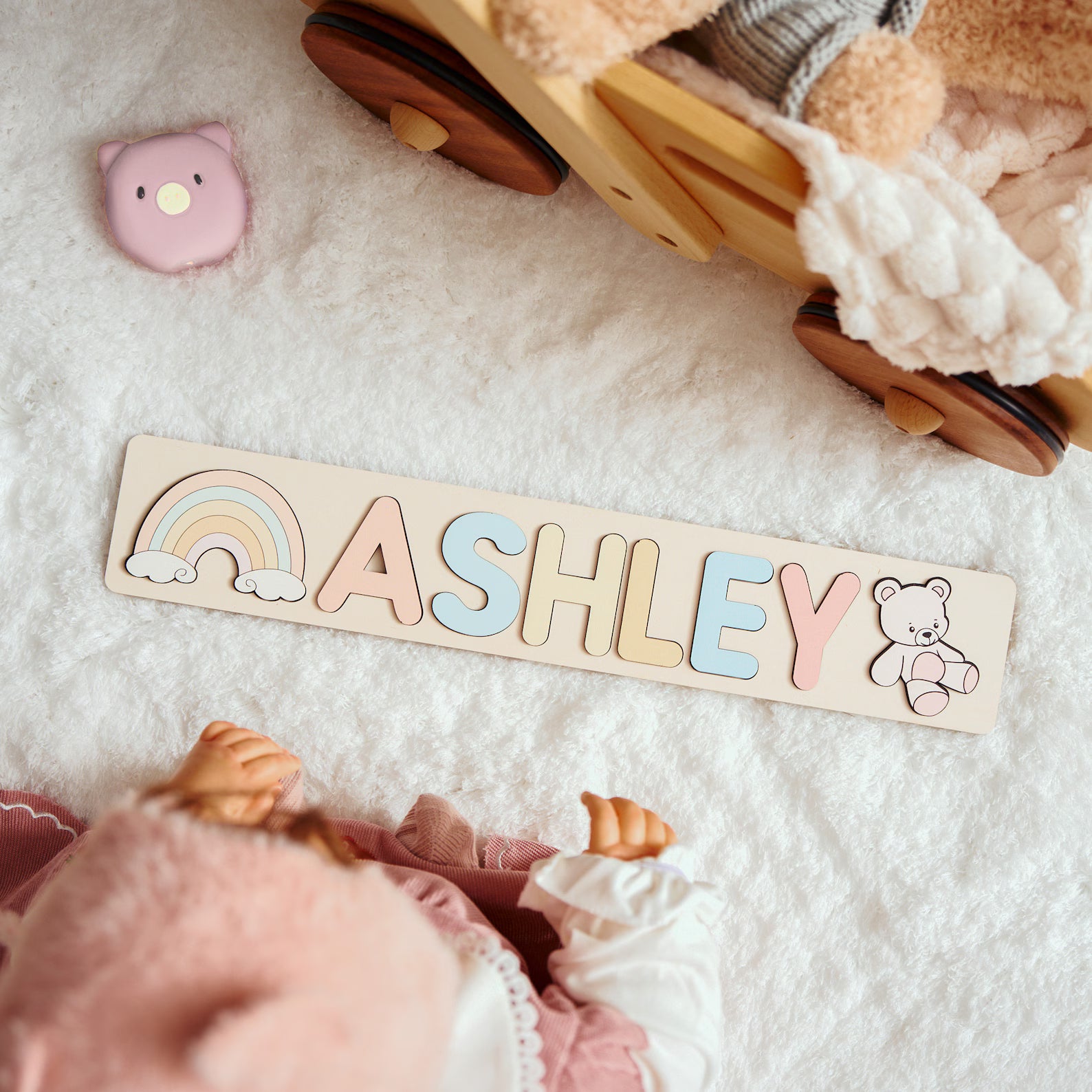 Personalized Name Puzzle With Pegs, New Christmas Gifts for Kids, Wooden Toys, Baby Shower, First Birthday 1st Gifts, Wood Name Puzzle. NPPETAL9
